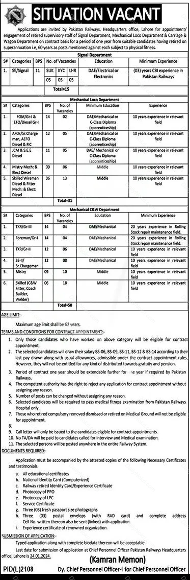 Pakistan Railway Jobs Advertisement 2024